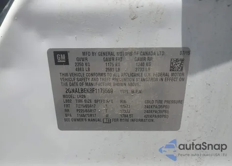 2015 Chevrolet Equinox 1Lt z USA, uszkodzony, nr VIN 2GNALBEK8F1179569